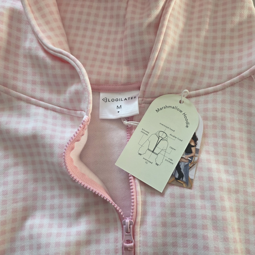 Target Blogilates Marshmallow Full Zip Hooded Sweatshirt Pink Gingham - Picture 6 of 7